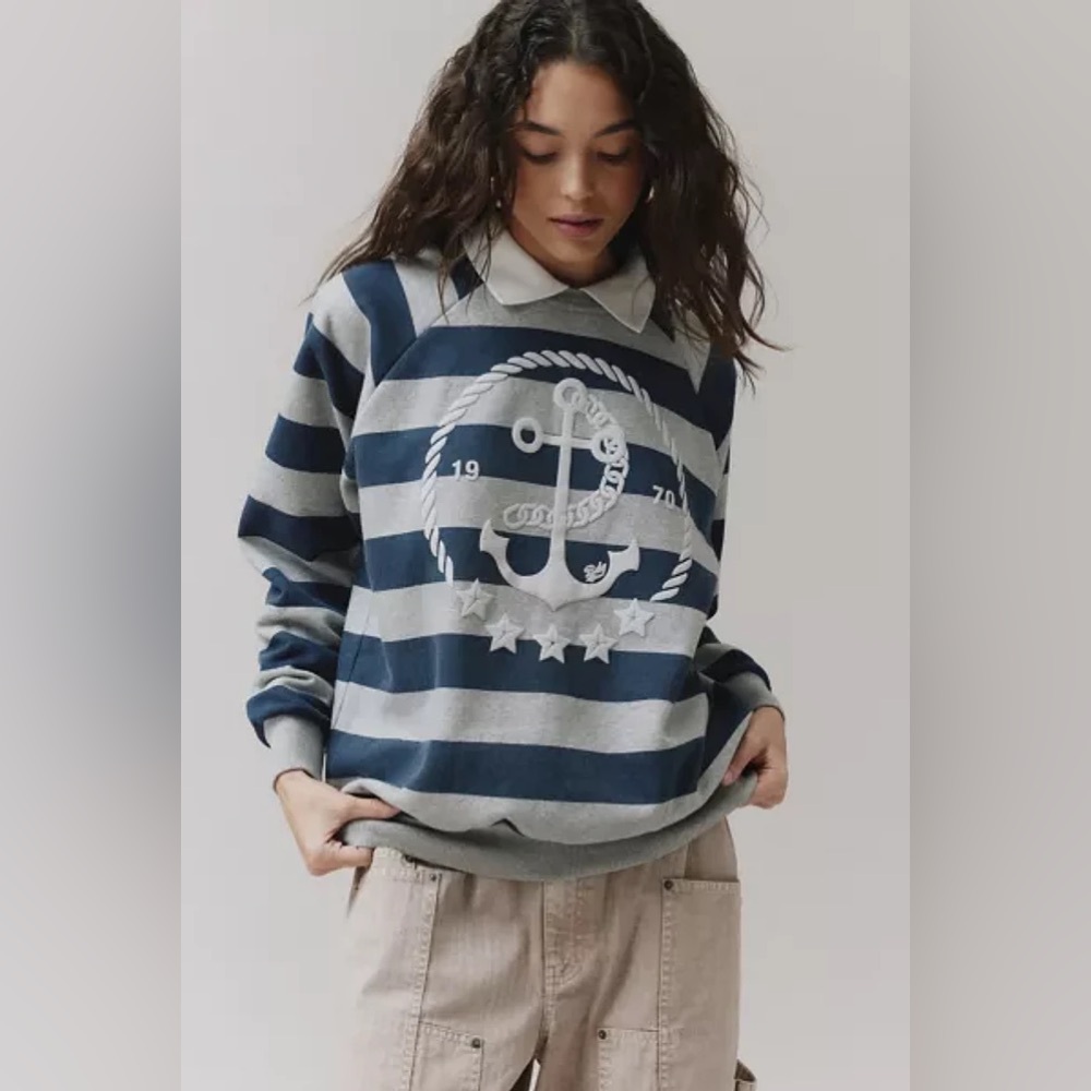 NWT BDG Hayes Anchor Striped Collared Sweatshirt
